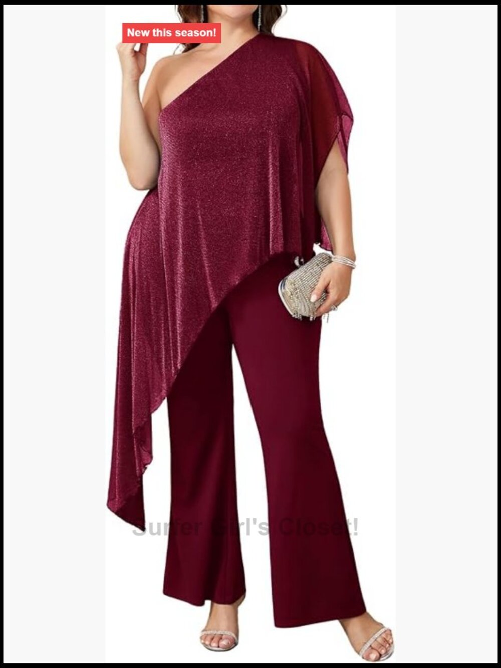 Plus Size 2-Piece Sparkly Pant Suit One Shoulder Formal Wedding Guest Outfit